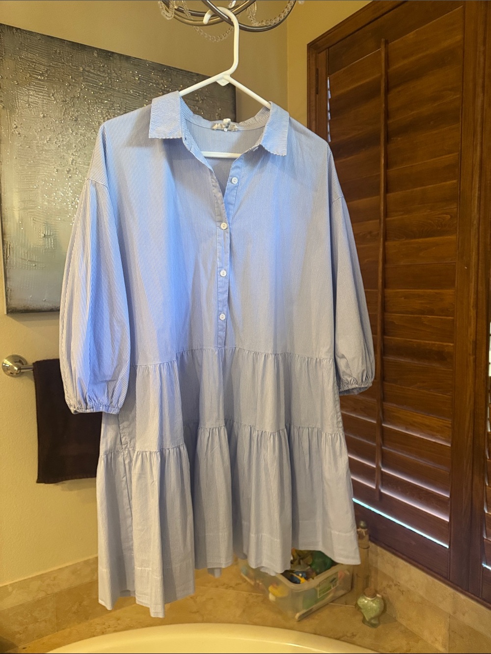 Elan Light Blue Tiered Long Sleeve Shirt Dress